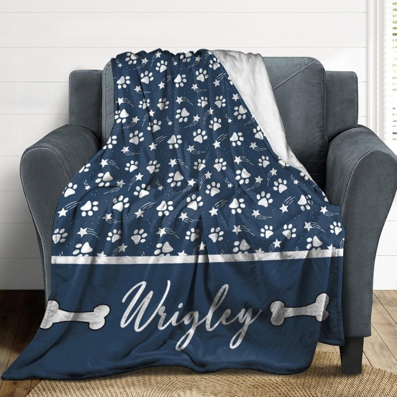 Artsadd Personalized Paw Print Dog Blanket with Pets Name, Custom Name Blanket for Small Dogs, Flannel Puppy Blanket, Memorial Gifts for Loss of Dog, Pet Loss Sympathy Remembrance Gifts - Image 4